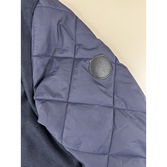 Native Youth Men’s Wool Blend Chore Coat Jacket M Navy Quilted Sleeve Hooded - Picture 7 of 13